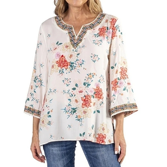 Linda Anderson Rose Tunic Top Sz M Embroidered Cottagecore Vibes - Picture 1 of 8